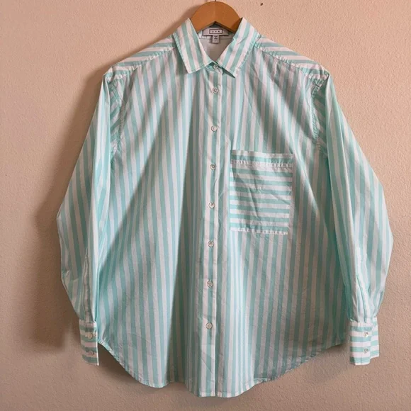 AYR Womens The Deep End Mint Green Striped Button Up Shirt Top - Picture 3 of 16
